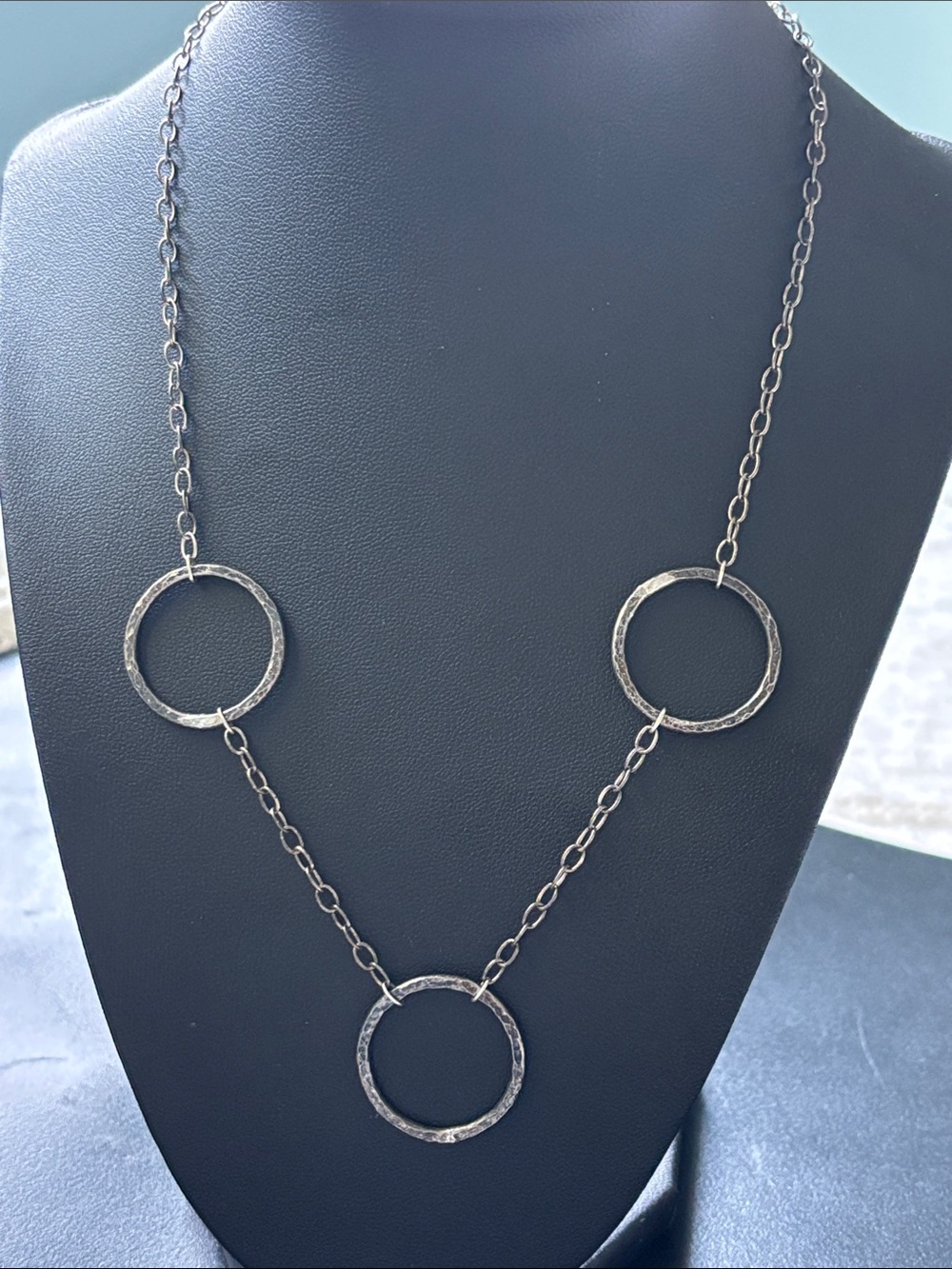 .925 Sterling Silver Textured Circle Link Necklace - Women Fine Jewelry Vintage